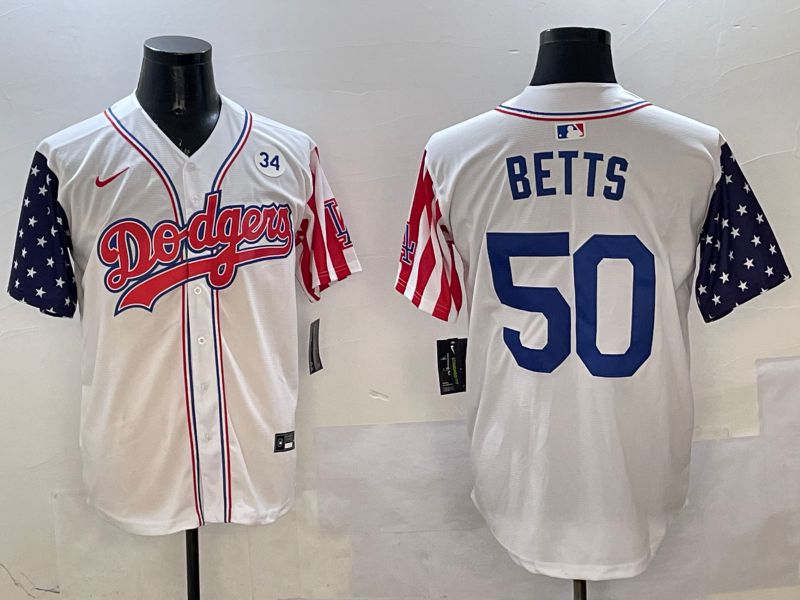 Men Los Angeles Dodgers #50 Betts White a generation of national flags Joint name 2025 Nike MLB Jersey style 11